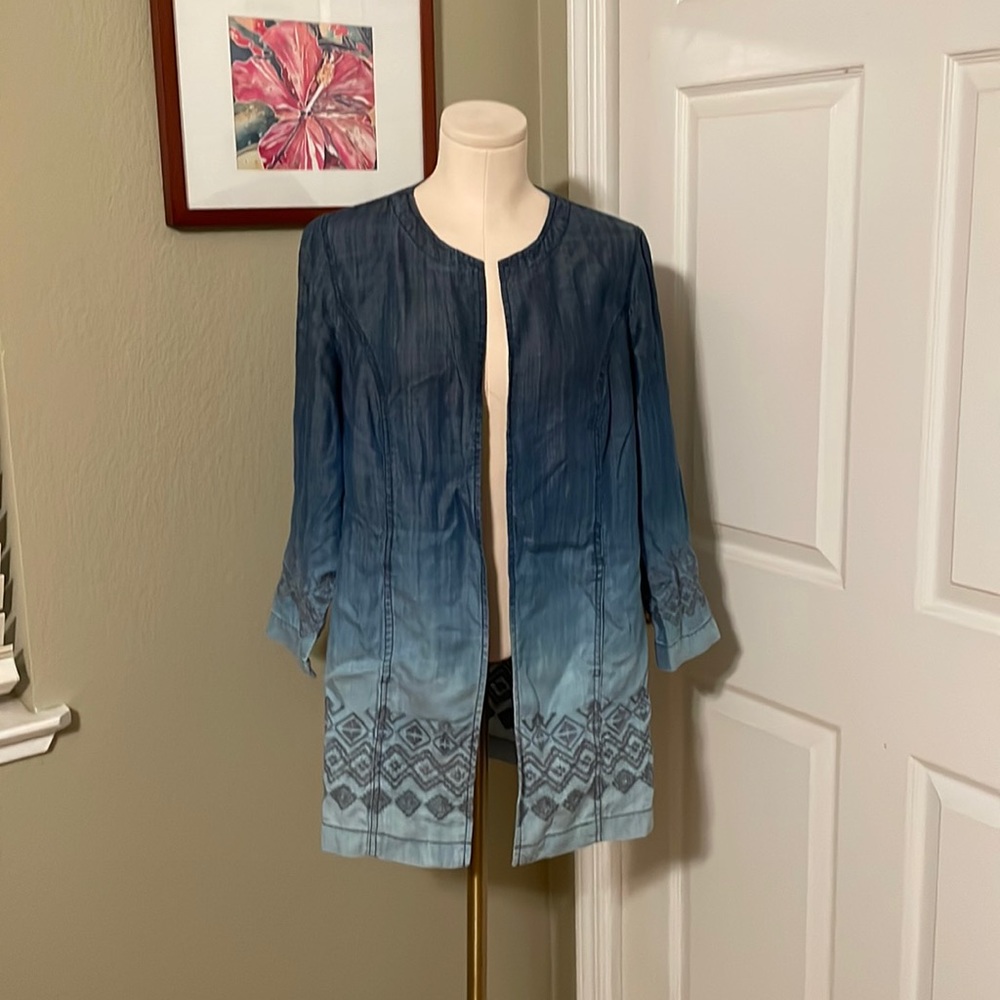 Beautiful embroidered jacket, denim look by Chico’s